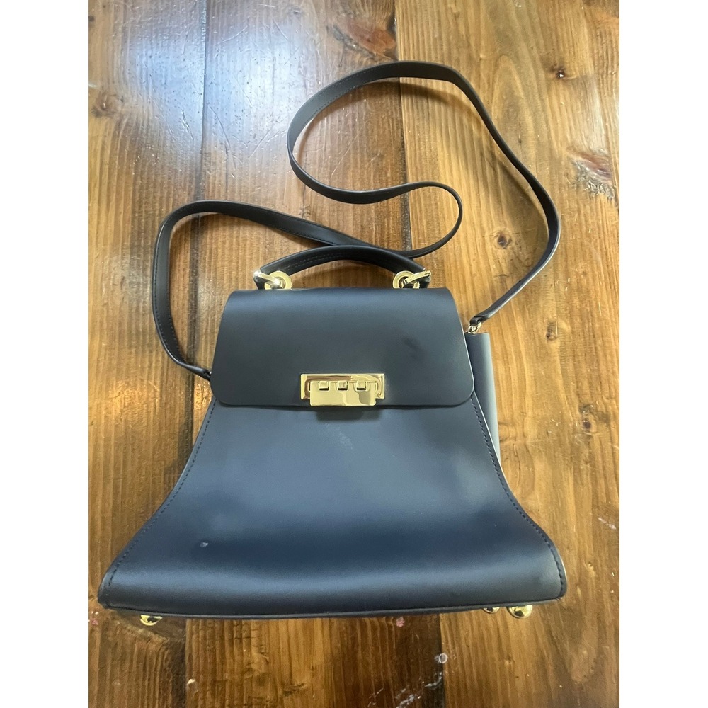 ZAC Zac Posen Eartha Iconic Convertible Backpack Navy Blue Leather Gold Hardware